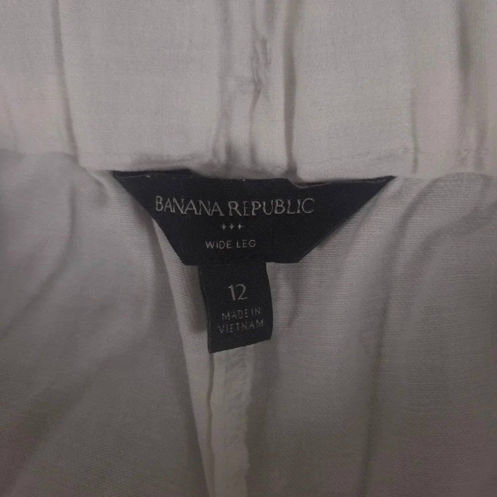 Banana Republic Pants Womens 12 White Linen-Cotton Wide-Leg Pleated High Rise